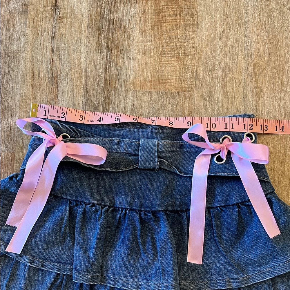 Ruffled Denim Skort with Pink Bows Juniors S - Picture 5 of 9